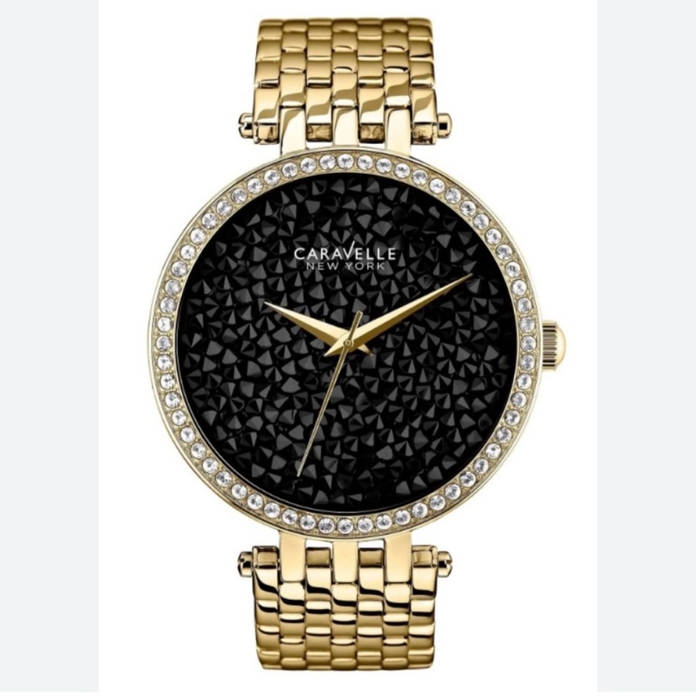 Caravelle Black Diamond & Gold Watch
